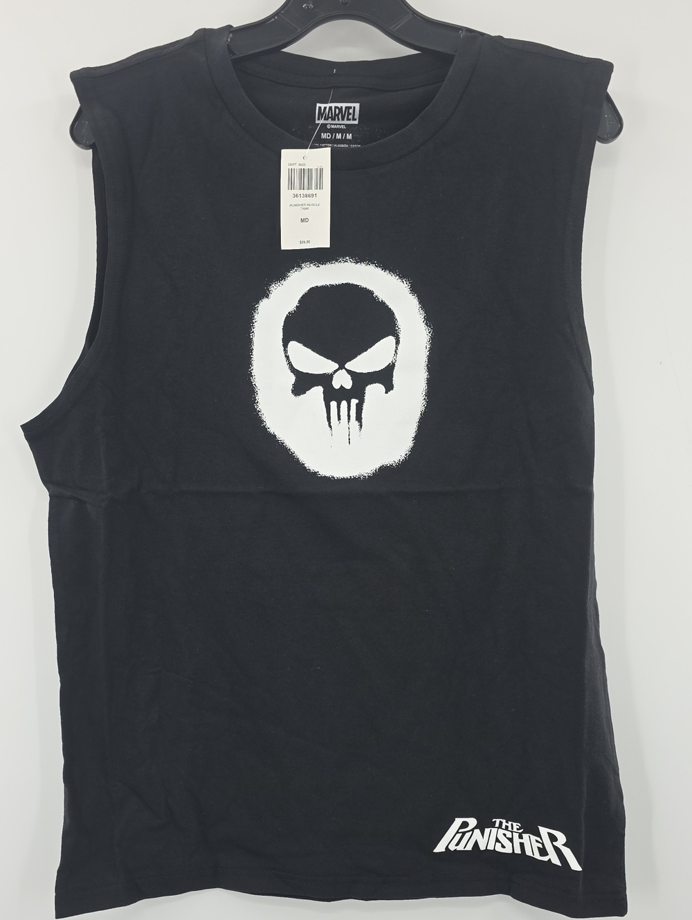 Marvel Boys Black Sleeveless Tank with White Punisher Skull